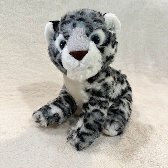 Aurora Babies 11” Snow Leopard Cub Black and Grey Realistic Plush Stuffed Animal - Picture 1 of 6